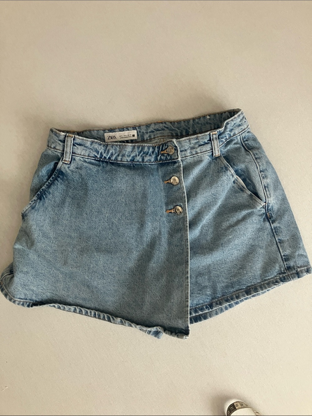 Zara Light Blue Denim Skort with Front Button Detail